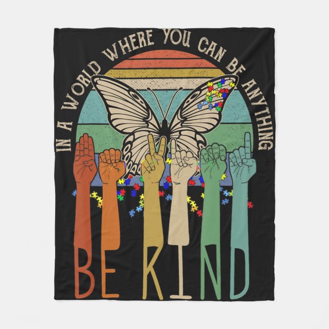Be Kind  Autism Awareness ASL Mom Teacher Kindness Fleece Blanket (Front)