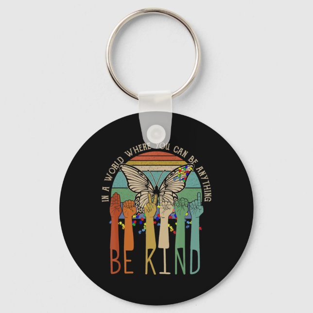 Be Kind Autism Awareness ASL Mom Teacher Kindness Keychain (Front)