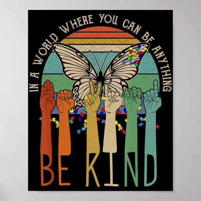 Be Kind  Autism Awareness ASL Mom Teacher Kindness Poster (Front)