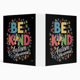 Be Kind Autism Awareness Colorful Design 3 Ring Binder
