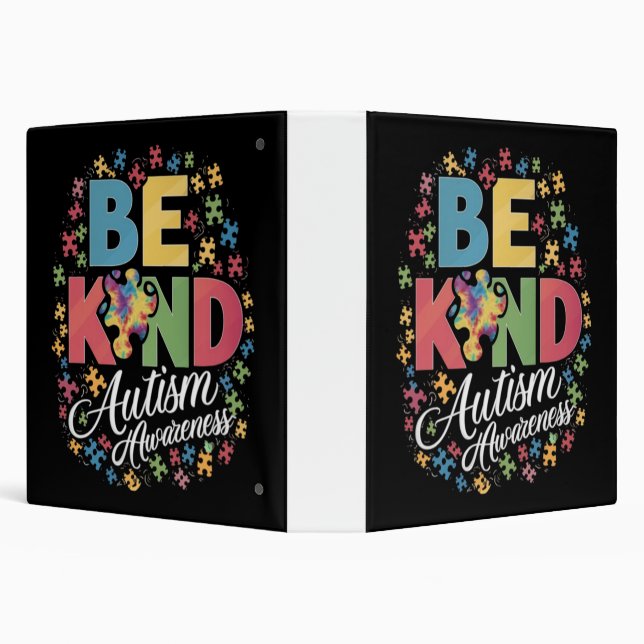 Be Kind Autism Awareness Colorful Design 3 Ring Binder (Background)