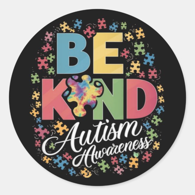 Be Kind Autism Awareness Colorful Design Classic Round Sticker (Front)