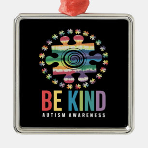 Be Kind Autism Awareness Colorful Design Metal Ornament