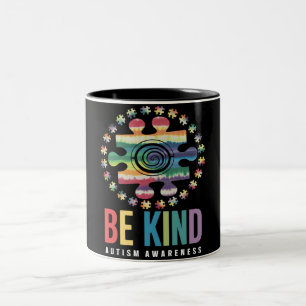 Be Kind Autism Awareness Colorful Design Two-Tone Coffee Mug