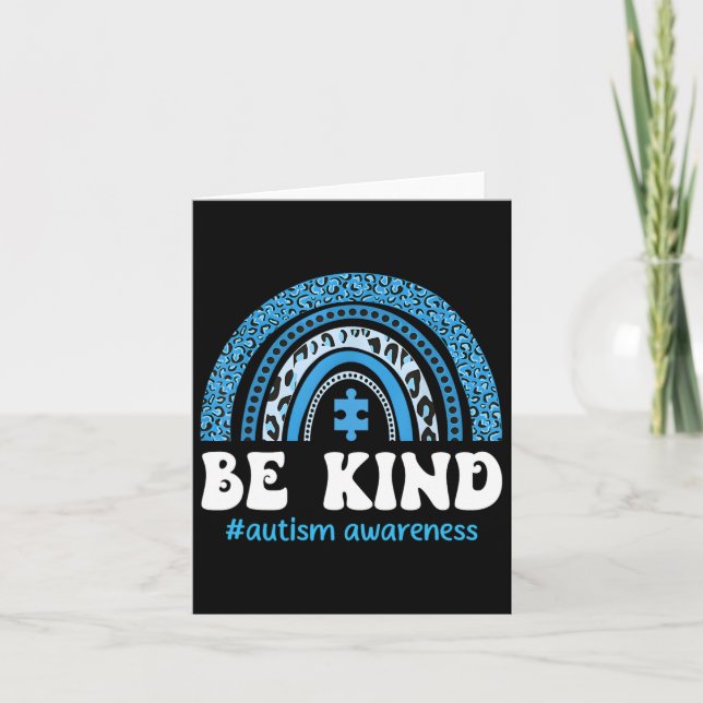 Be Kind Autism Awareness Cute Puzzle Rainbow Choos Card (Front)