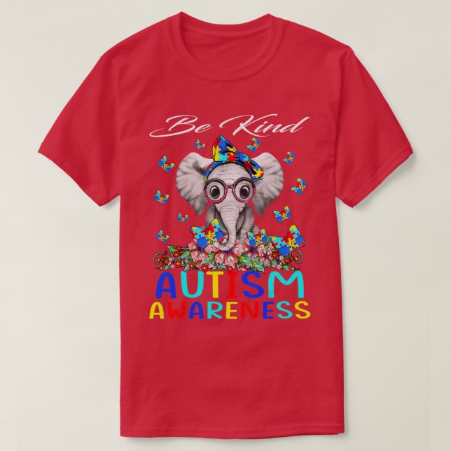 Be Kind Autism Awareness Elephant  T-Shirt (Design Front)