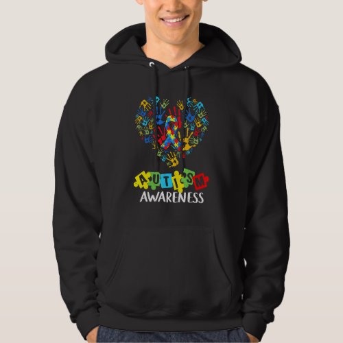 Be Kind Autism Awareness Hand Heart Puzzle Piece R Hoodie