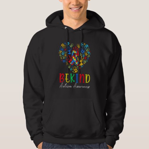 Be Kind Autism Awareness Hand Heart Puzzle Piece R Hoodie