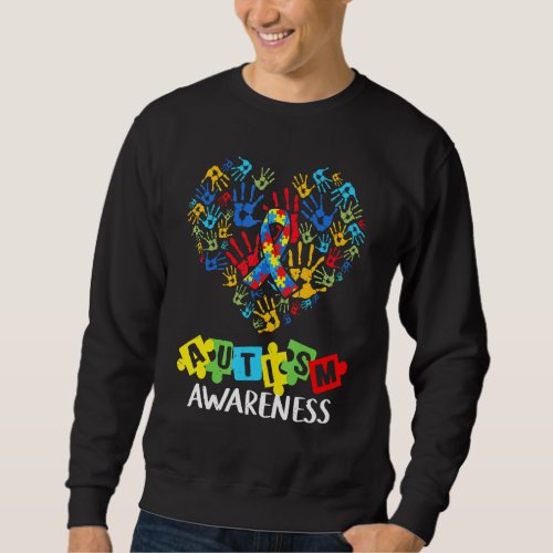 Be Kind Autism Awareness Hand Heart Puzzle Piece R Sweatshirt