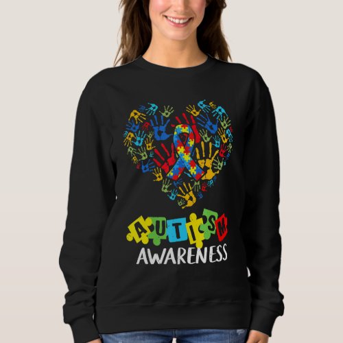 Be Kind Autism Awareness Hand Heart Puzzle Piece R Sweatshirt