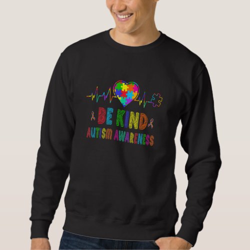 Be kind Autism Awareness Heartbeat Love Puzzle Sweatshirt