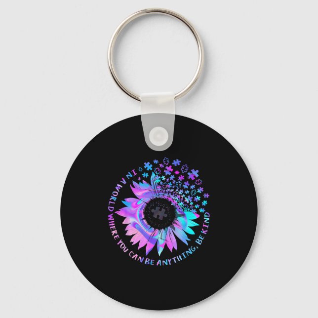 Be Kind Autism Awareness Kindness Sunflower Tie Dy Keychain (Front)