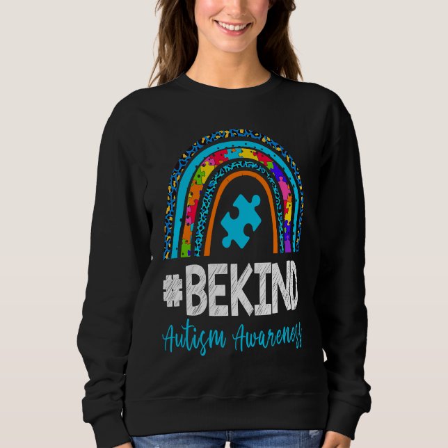 Be Kind Autism Awareness Leopard Rainbow Puzzle Gi Sweatshirt (Front)