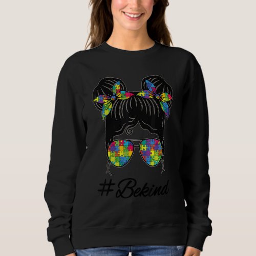 Be Kind Autism Awareness Messy Bun Girl Tee