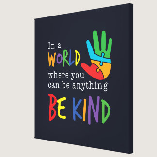 Be Kind Autism Awareness Puzzle Hand Canvas Print