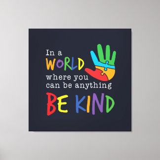 Be Kind Autism Awareness Puzzle Hand Canvas Print