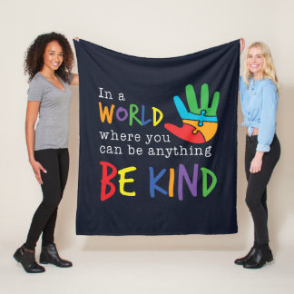 Be Kind Autism Awareness Puzzle Hand Fleece Blanket