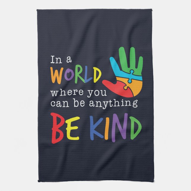 Be Kind Autism Awareness Puzzle Hand Kitchen Towel (Vertical)