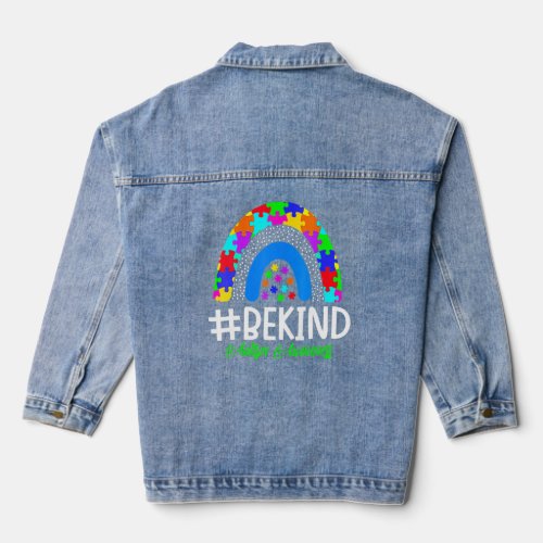 Be Kind Autism Awareness Puzzle Piece Leopard Boho Denim Jacket