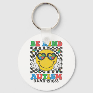 Be Kind Autism Awareness Puzzle Piece Smile Face Keychain