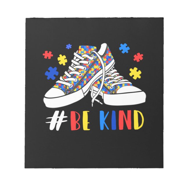 Be Kind Autism Awareness Puzzle Shoes Autism Notepad (Front)