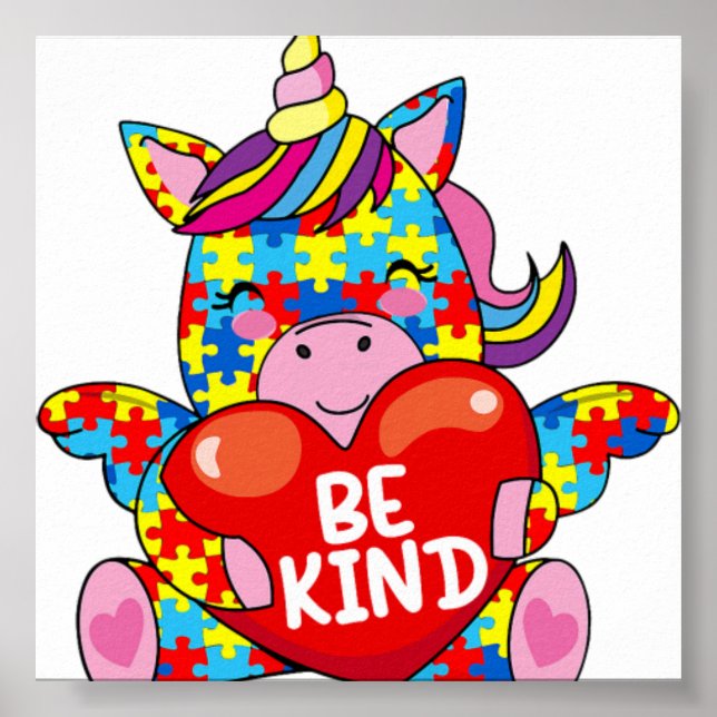 Be Kind Autism Awareness Puzzle Unicorn Gir Poster (Front)