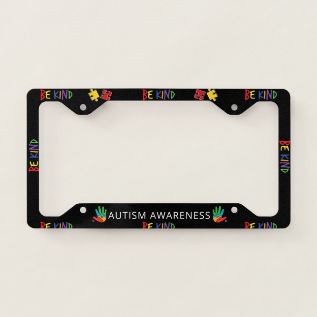 Be Kind Autism Awareness Puzzles Personalized License Plate Frame (Front)