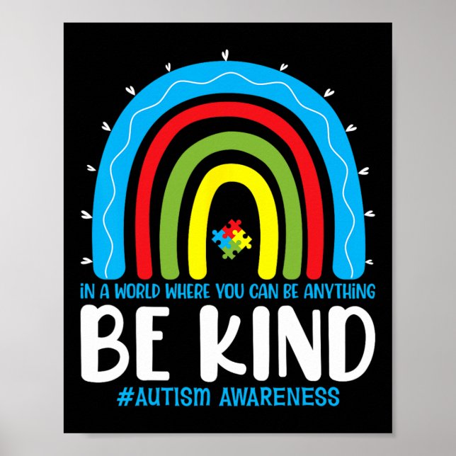 Be Kind Autism Awareness Rainbow Leopard Choose Ki Poster (Front)
