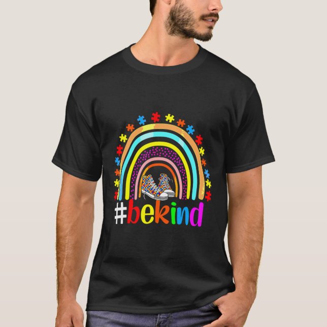 Be Kind Autism Awareness Rainbow Puzzle Shoes Auti T-Shirt (Front)