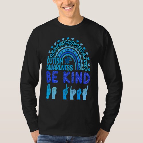 Be Kind Autism Awareness Rainbow Sparkle Hand Lang T_Shirt