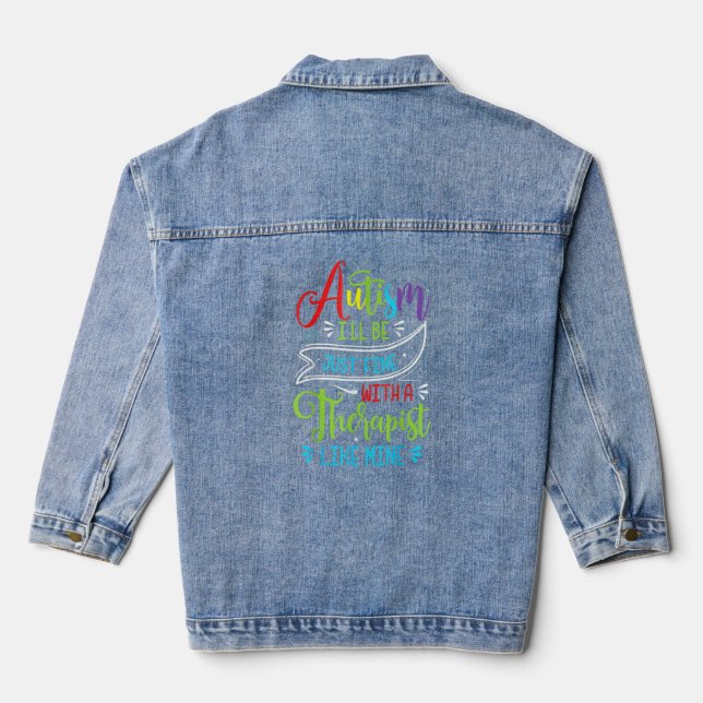 Be Kind Autism Awareness Rainbow Trendy Men Women  Denim Jacket (Back)