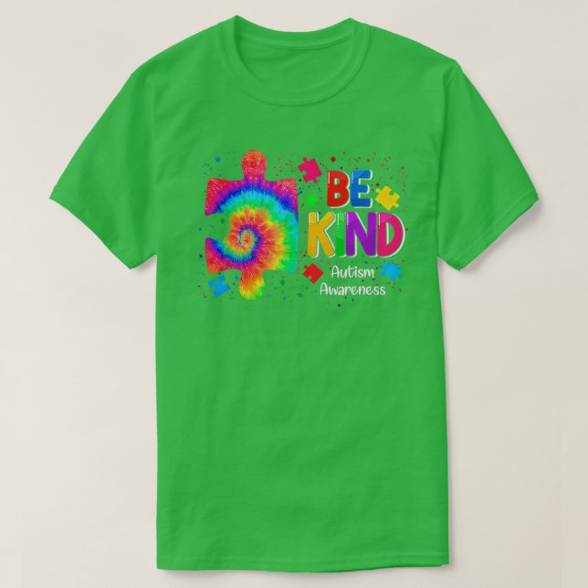 Be Kind Autism Awareness Tie Dye Puzzle Piece Desi T-Shirt (Design Front)