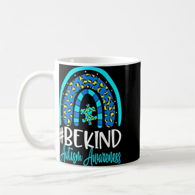 Be Kind Autism Awareness Women Girls Leopard Rainb Coffee Mug (Left)