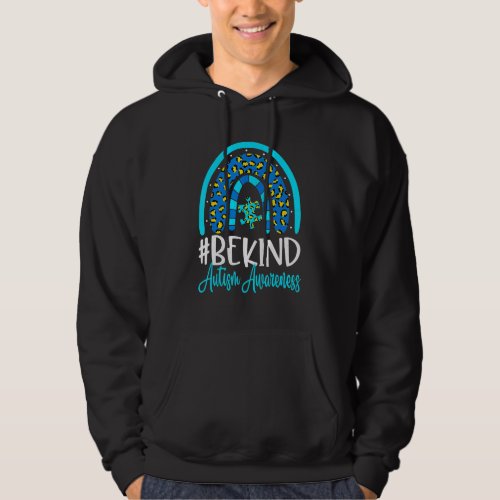 Be Kind Autism Awareness Women Girls Leopard Rainb Hoodie