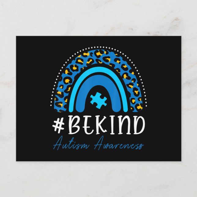 Be Kind Autism Awareness Women Girls Leopard Rainb Postcard (Front)