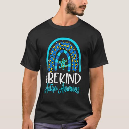 Be Kind Autism Awareness Women Girls Leopard Rainb T_Shirt