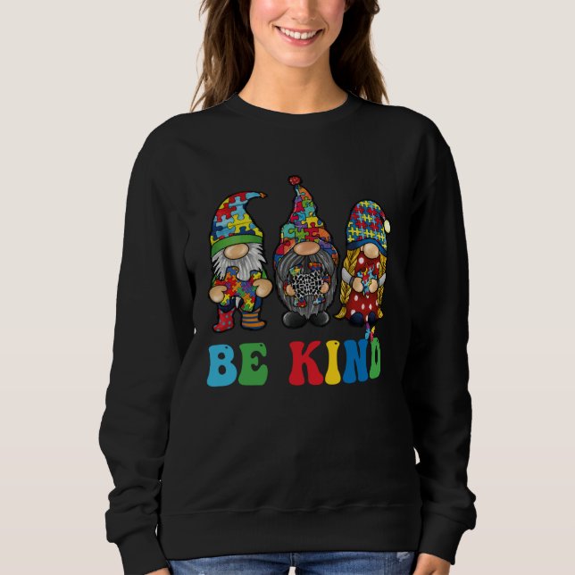 Be Kind Autism Gnomes Sunflower Autism Awareness M Sweatshirt (Front)