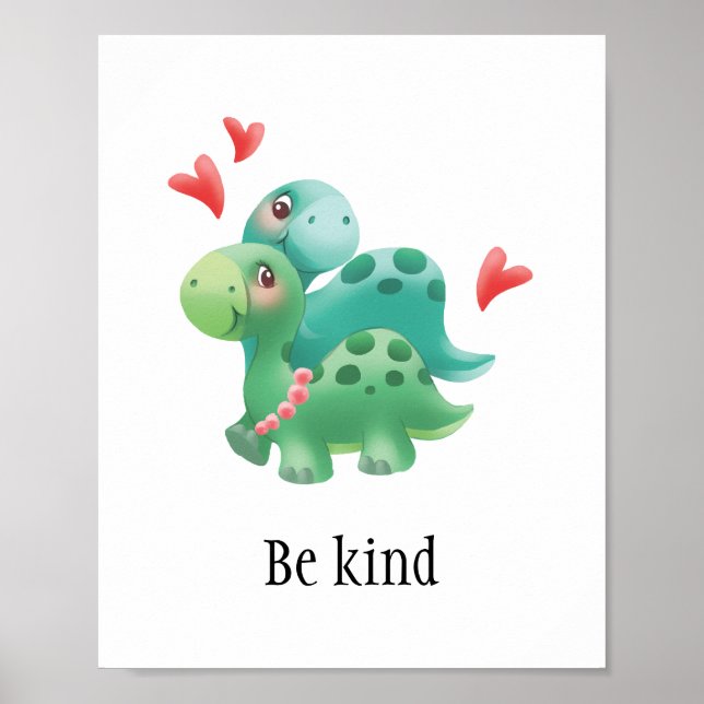 Be kind baby or kid room poster with dinosaurs (Front)