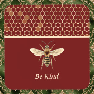 Be Kind Bee and Honeycomb on Burgundy Beverage Coaster