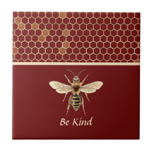Be Kind Bee and Honeycomb on Burgundy Ceramic Tile