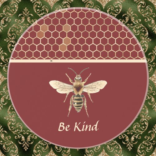Be Kind Bee and Honeycomb on Burgundy Coaster