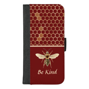 Be Kind Bee and Honeycomb on Burgundy iPhone 8/7 Plus Wallet Case