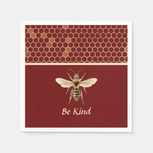 Be Kind Bee and Honeycomb on Burgundy Napkins
