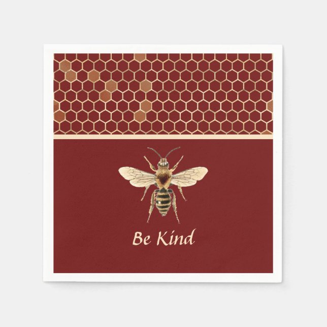 Be Kind Bee and Honeycomb on Burgundy Napkins (Front)