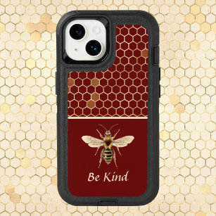 Be Kind Bee and Honeycomb on Burgundy OtterBox iPhone 14 Case