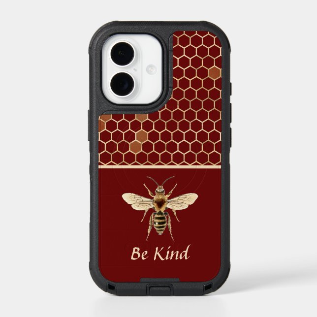 Be Kind Bee and Honeycomb on Burgundy Otterbox iPhone Case (Back)
