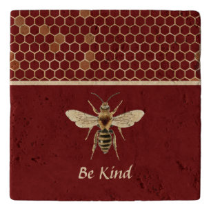 Be Kind Bee and Honeycomb on Burgundy Trivet