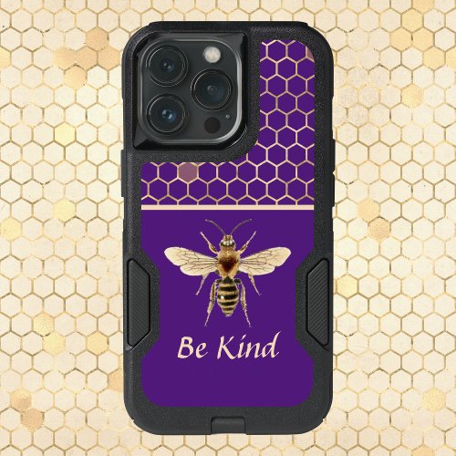 Be Kind Bee and Honeycomb on Purple iPhone 13 Pro Case