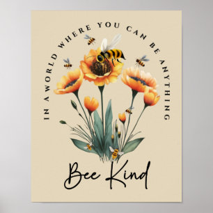 Be Kind Bee Decor Watercolor Floral Positive Quote