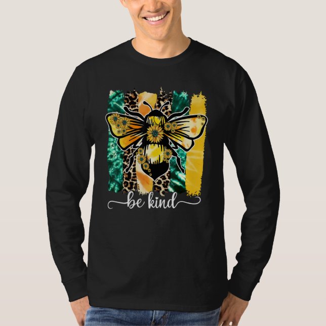Be Kind Bee Leopard Sunflowers Autistic Support Au T-Shirt (Front)